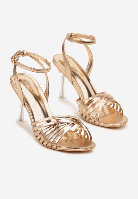 Szampańskie Sandały Vices na Obcasie z Ozdobnymi Paskami Folavea