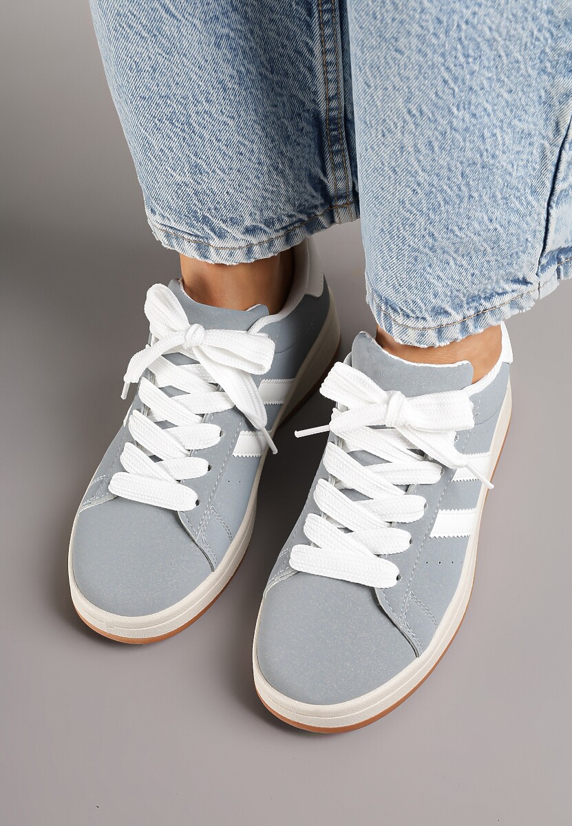 Szaro-Białe Sneakersy z Geometrycznym Wzorem Rillomia