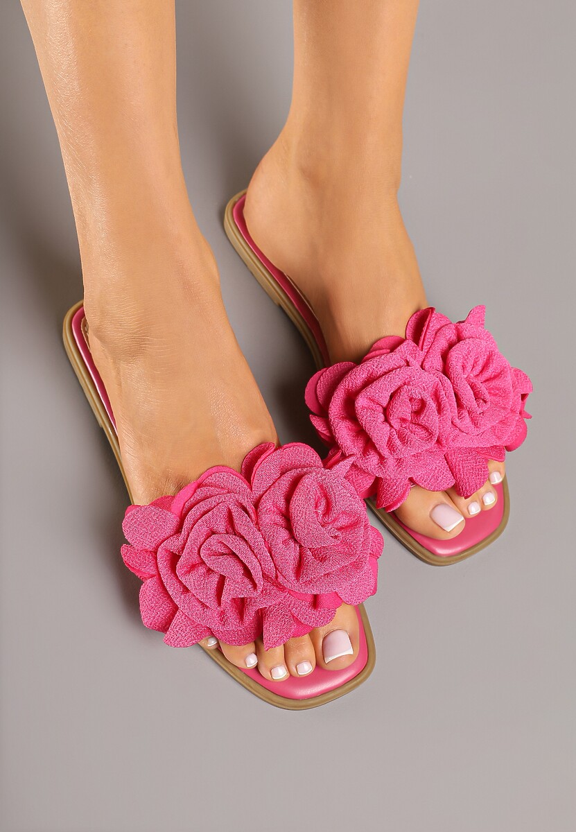 Fuksjowe Klapki z Naszywką w Typie Kwiatów Sorilva