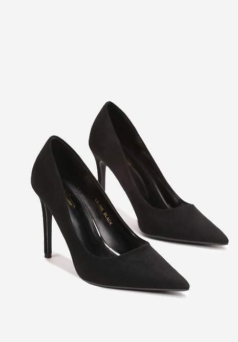 Czarne Szpilki na Wysokim Obcasie z Imitacji Zamszu Lietske
