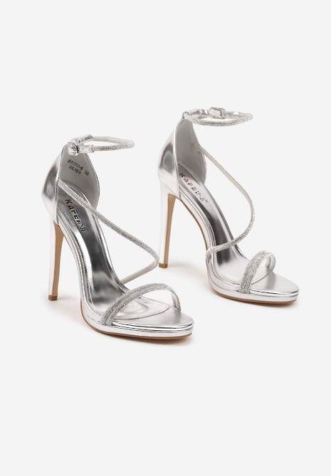 Srebrne Eleganckie Szpilki Sandały Zdobione Cyrkoniami Ninitila