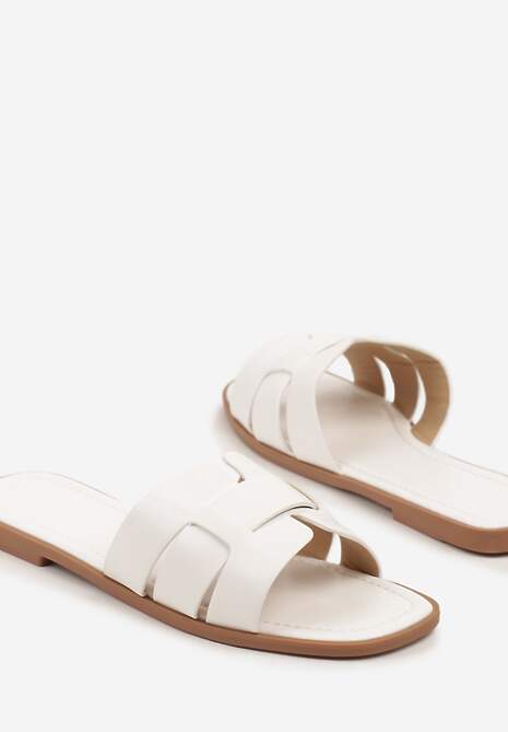 Białe Klapki z Geometryczną Cholewką Pollevela