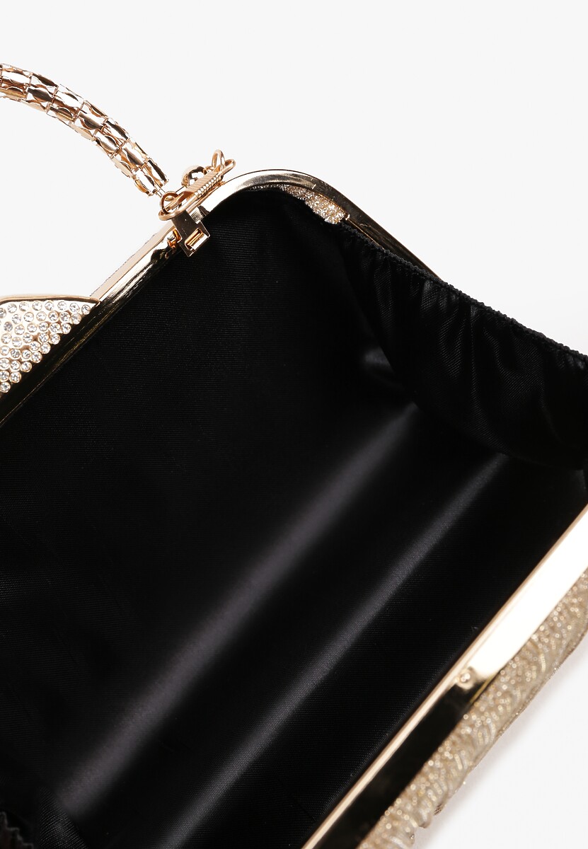 Złota Torebka Kopertówka z Brokatem z Łańcuszkiem i Uchwytem Zarletta