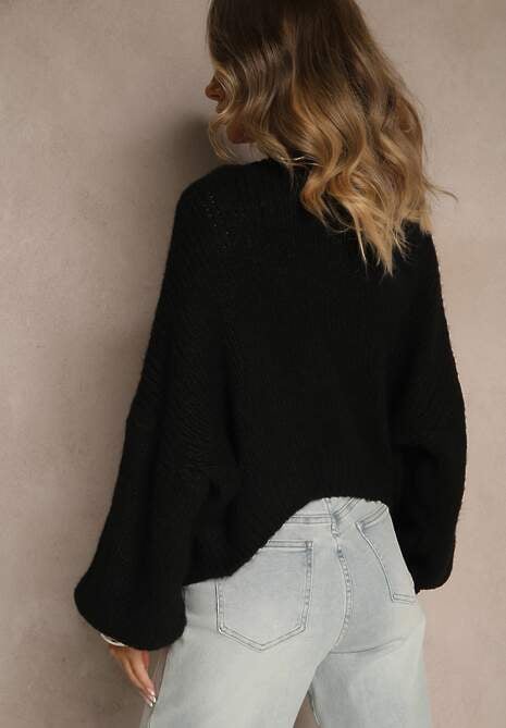 Czarny Niezapinany Kardigan z Wełną i Wiskozą z Dołączonym Topem Belvane