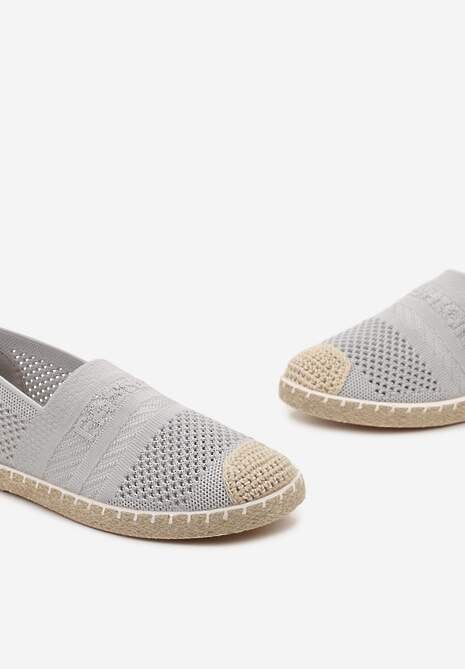 Jasnoszare Espadryle z Plecioną Cholewką przed Kostkę Mokosa