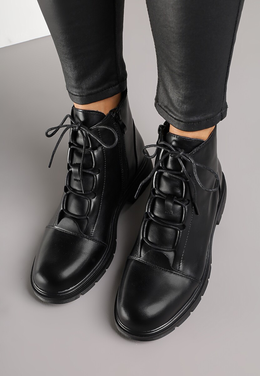 Czarne Skórzane Botki Typu Trzewiki Wioselle