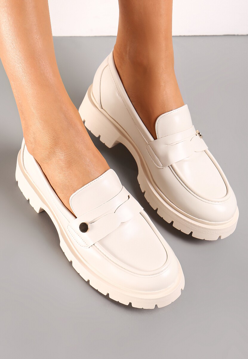 Beżowe Mokasyny z Przeszyciami Imadur