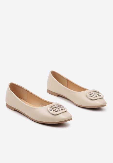Beżowe Balerinki Ozdobione Metaliczną Aplikacją Zelfitis