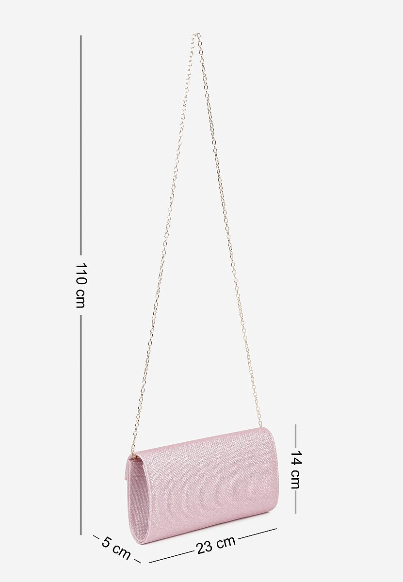 Różowa Torebka Kopertówka z Łańcuszkiem Zdobiona Brokatem i Aplikacją Pasanna