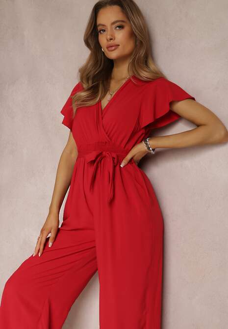 Czerwony Kombinezon z Wiskozy Zotolio