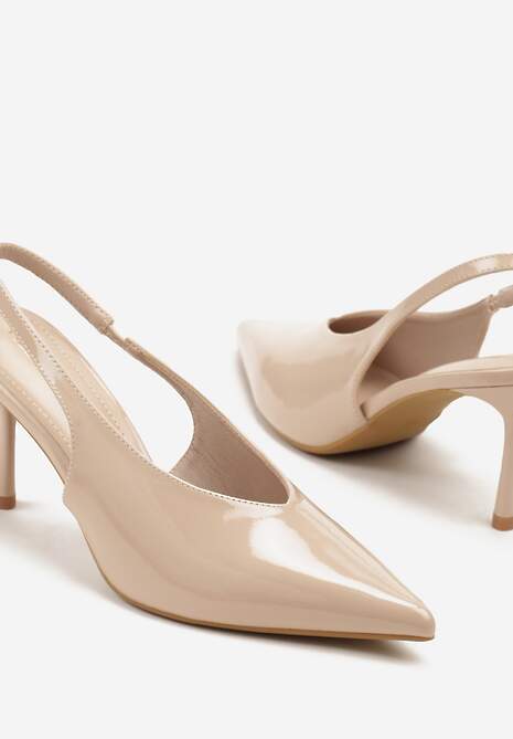 Ciemnobeżowe Czółenka Sandały Slingback Vices na Obcasie Typu Szpilka Tilionea