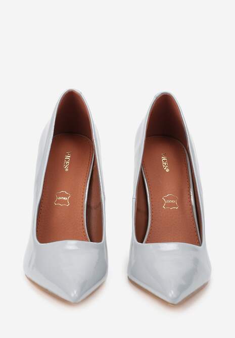 Niebieskie Szpilki Vices z Lakierowanym Połyskiem i Skórzaną Wkładką Irdlie