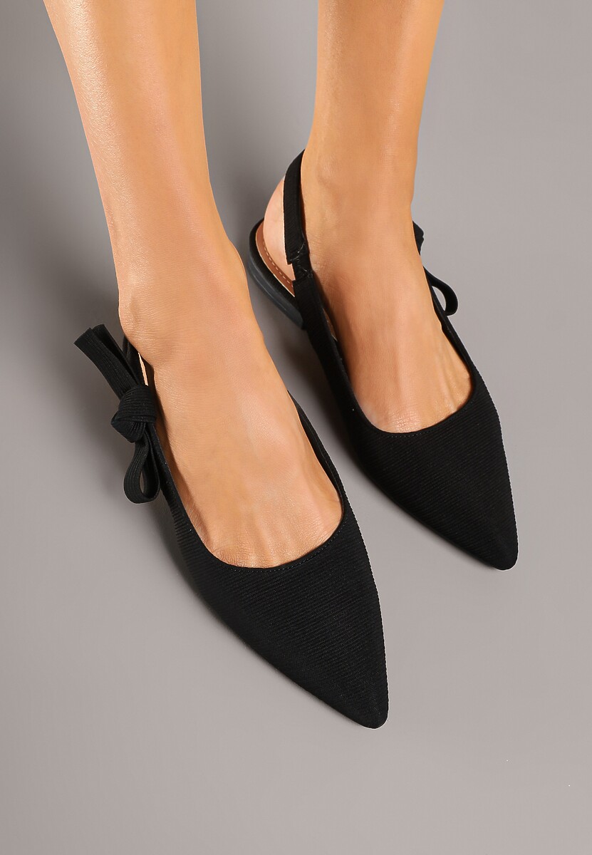 Czarne Sandały Slingback z Tweedowymi Zdobieniami Calritis