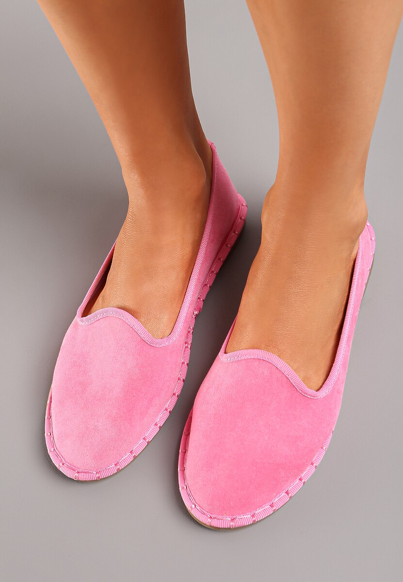 Fuksjowe Materiałowe Balerinki na Płaskim Obcasie z Okrągłym Noskiem Apreseha