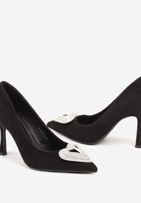 Czarne Eleganckie Szpilki z Cyrkoniowym Sercem Evabellea