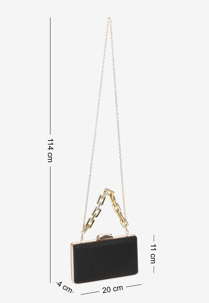 Czarna Torebka Kopertówka z Łańcuszkiem Zdobiona Brokatem Kellirra