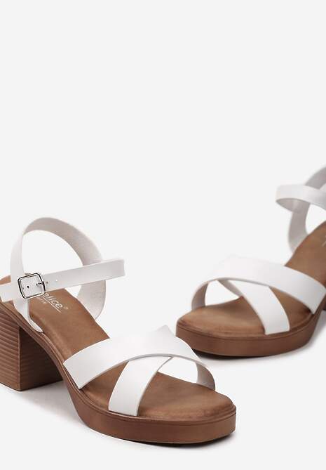 Białe Sandały na Słupku z Platformą z Imitacji Drewna Argastia