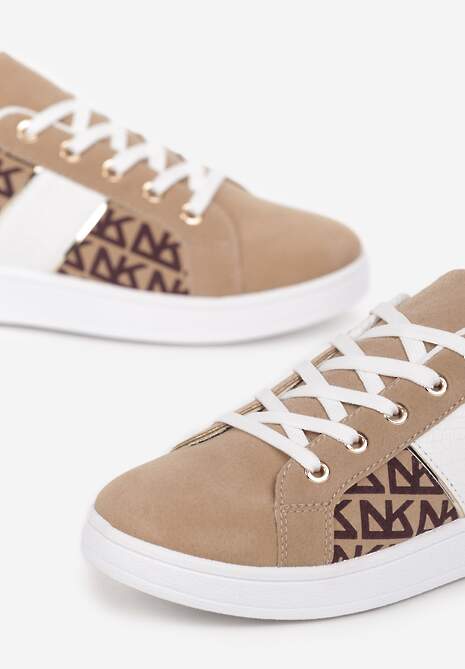 Beżowe Sneakersy z Printem Casica