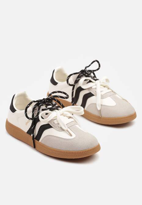 Beżowo-Czarne Sneakersy Kultowe Tenisówki z Dodatkowymi Sznurowadłami Zarinoa
