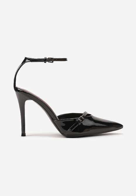 Czarne Szpilki Vices z Lakierowanym Połyskiem i Ozdobną Sprzączką Tilonea