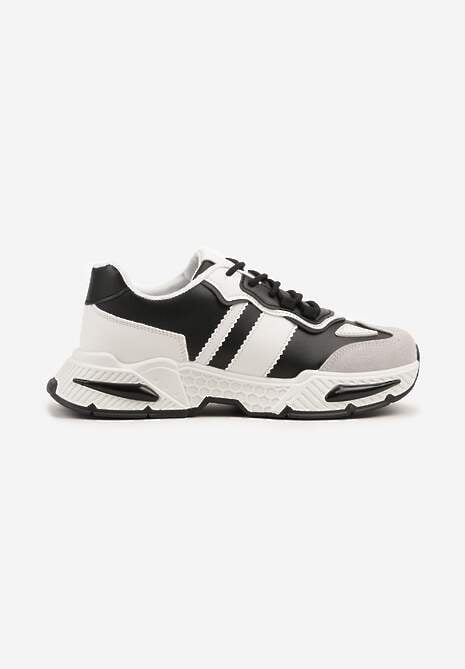 Czarno-Białe Sneakersy w Streetwearowym Stylu z Ozdobnymi Przeszyciami Isallena