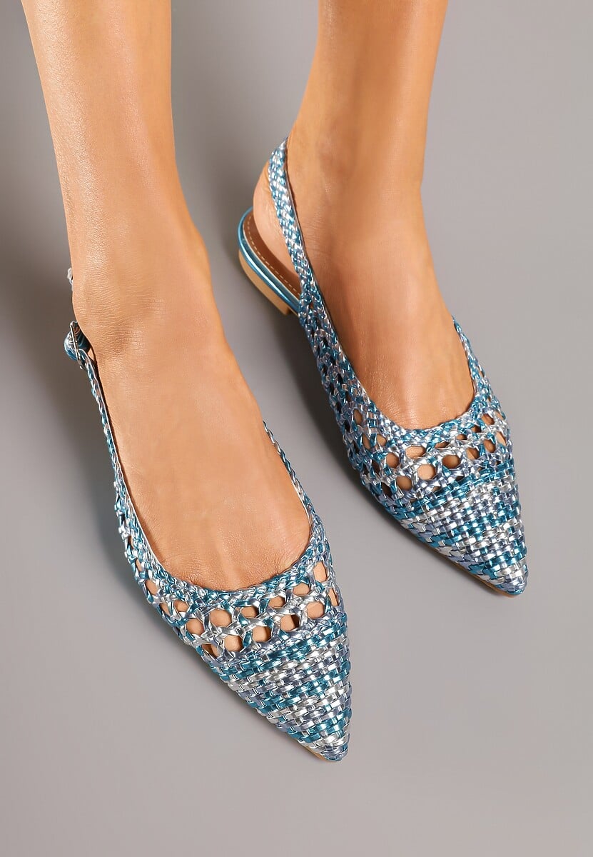 Niebieskie Sandały Szydełkowe ze Szpiczastym Noskiem i Odkrytą Piętą Nanisla