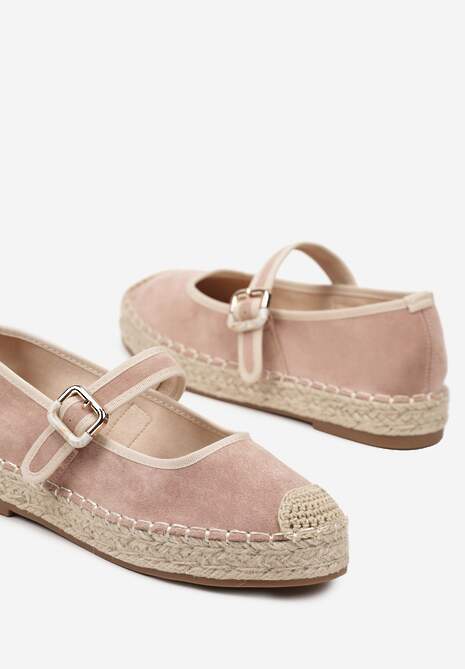 Różowe Espadryle Ozdobione Plecionką i Paskiem Olirane