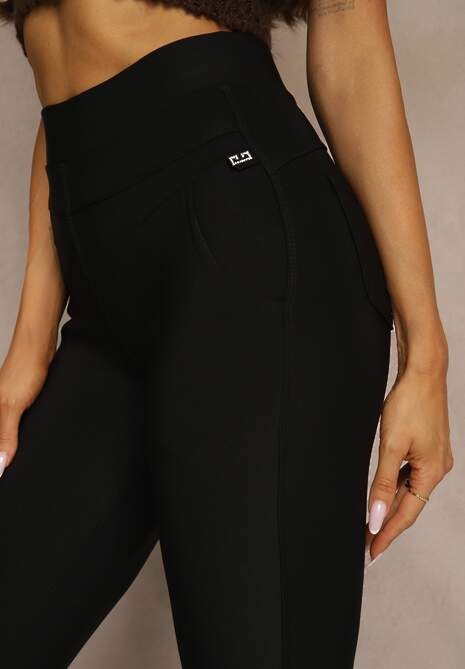 Czarne Spodnie Skinny High Waist z Gumką w Talii Ivelbia