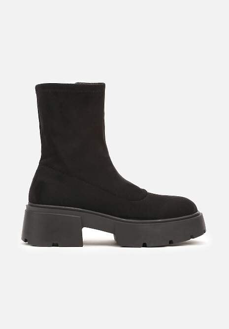 Czarne Botki na Platformie z Dopasowaną Cholewką Tinor