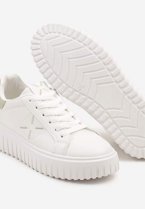 Biało-Zielone Sneakersy na Platformie z Tłoczeniem i Brokatową Wstawką Nuselin