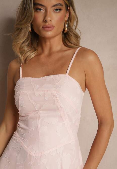 Różowa Sukienka Vices o Rozkloszowanym Kroju z Gorsetowym Wiązaniem Fenalisa