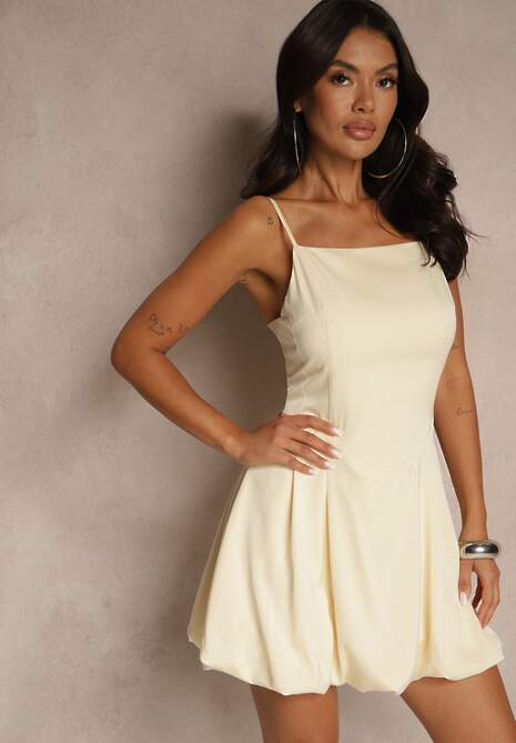 Żółta Sukienka Vices na Ramiączkach w Stylu Balloon Foloriela