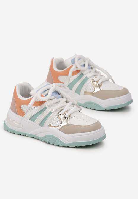 Biało-Pomarańczowe Sneakersy na Grubej Podeszwie z Brokatem Lenema