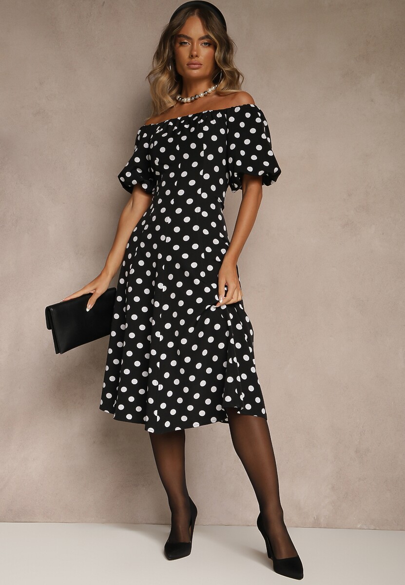 Czarna Sukienka Hiszpanka Vices w Kropki o Rozkloszowanym Kroju Zilua