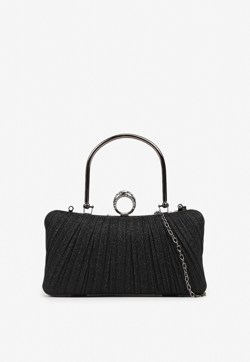 Czarna Torebka Kopertówka z Motywem Cyrkonii Fesolane