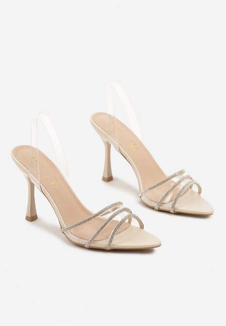 Beżowe Sandały Vices ze Skórzaną Wkładką Transparentną Cholewką i Cyrkoniami Novarissea
