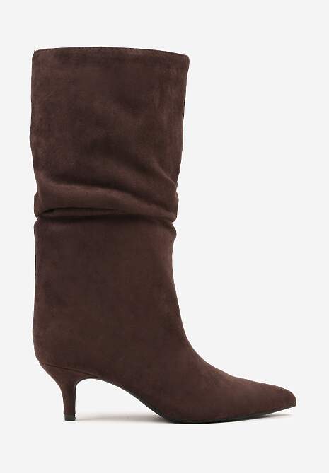 Brązowe Botki na Kaczuszce z Marszczoną Cholewką Nalorena