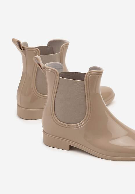 Beżowe Kalosze Lakierowane w Stylu Sztybletów Eliadore