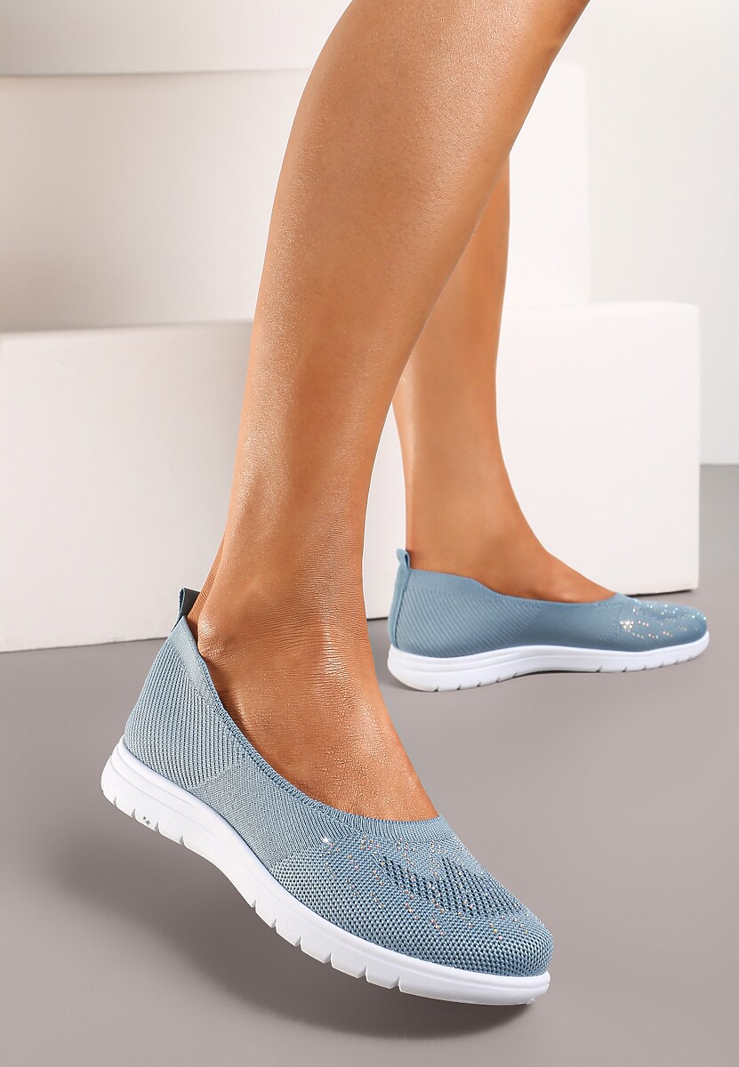 Niebieskie Płaskie Tenisówki Zdobione Cyrkoniami Lomadia