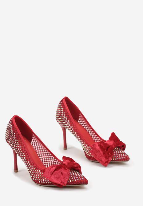 Czerwone Szpilki z Siateczki w Cyrkonie i Kokardą Wierite