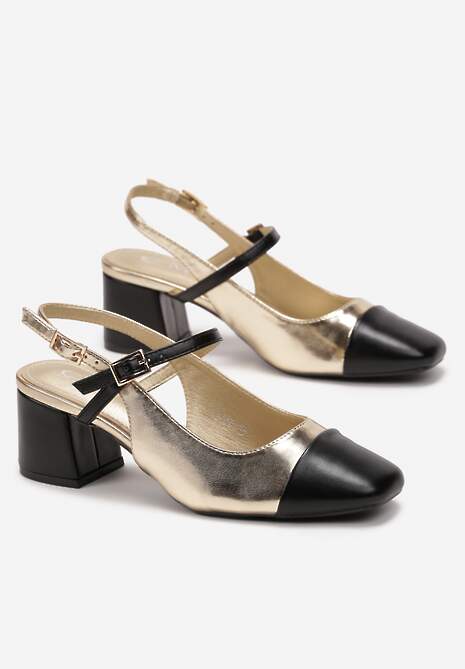 Złote Czółenka na Grubym Słupku i Kwadratowym Noskiem Pristina