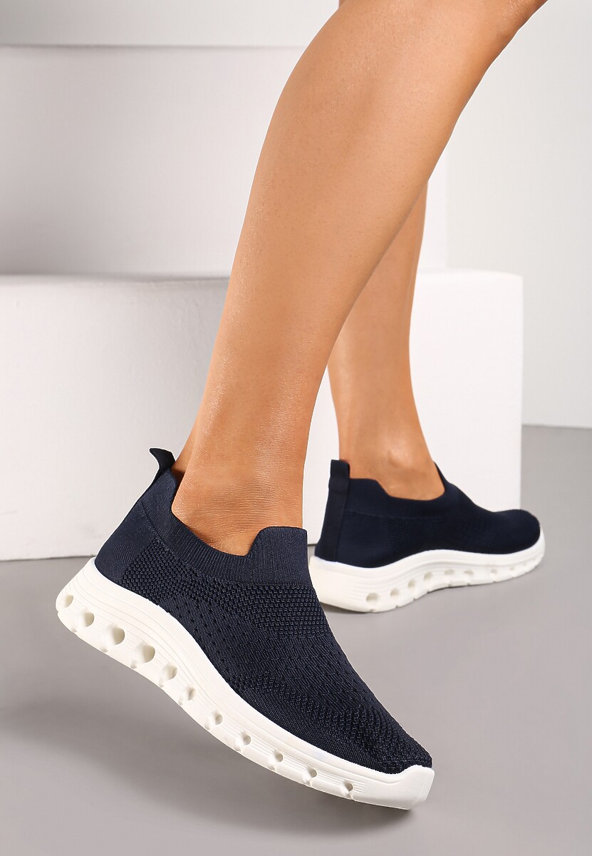 Granatowe Wsuwane Buty Sportowe z Elastyczną Cholewką do Kostki Asigruna