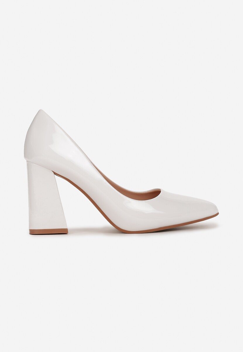 Białe Lakierowane Czółenka na Stożkowym Obcasie ze Szpiczastym Noskiem Miriamans