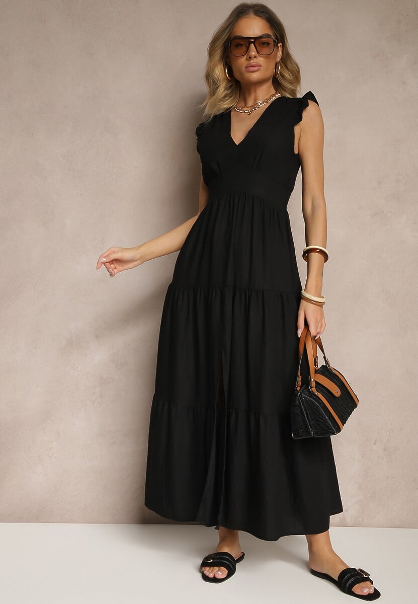 Różowa Sukienka z Wiskozy Ozdobiona Falbankami Sadovene