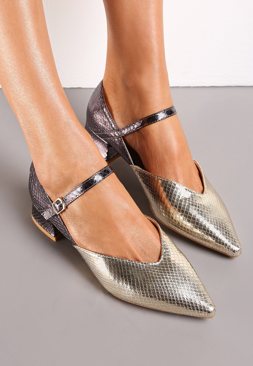 Złote Czółenka ze Szpiczastym Noskiem na Niskim Słupku Tiasima