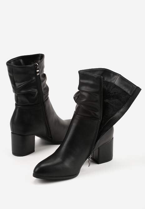 Czarne Marszczone Botki Vices na Słupkowym Obcasie Atevitta