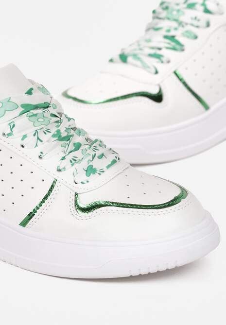 Biało-Zielone Sneakersy z Kolorowymi Sznurówkami i Metalicznymi Wstawkami Lania