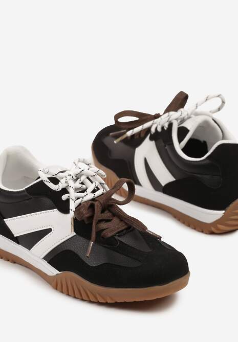 Czarno-Białe Sneakersy w Stylu Kultowych Tenisówek z Podwójnymi Sznurówkami Nilaviela