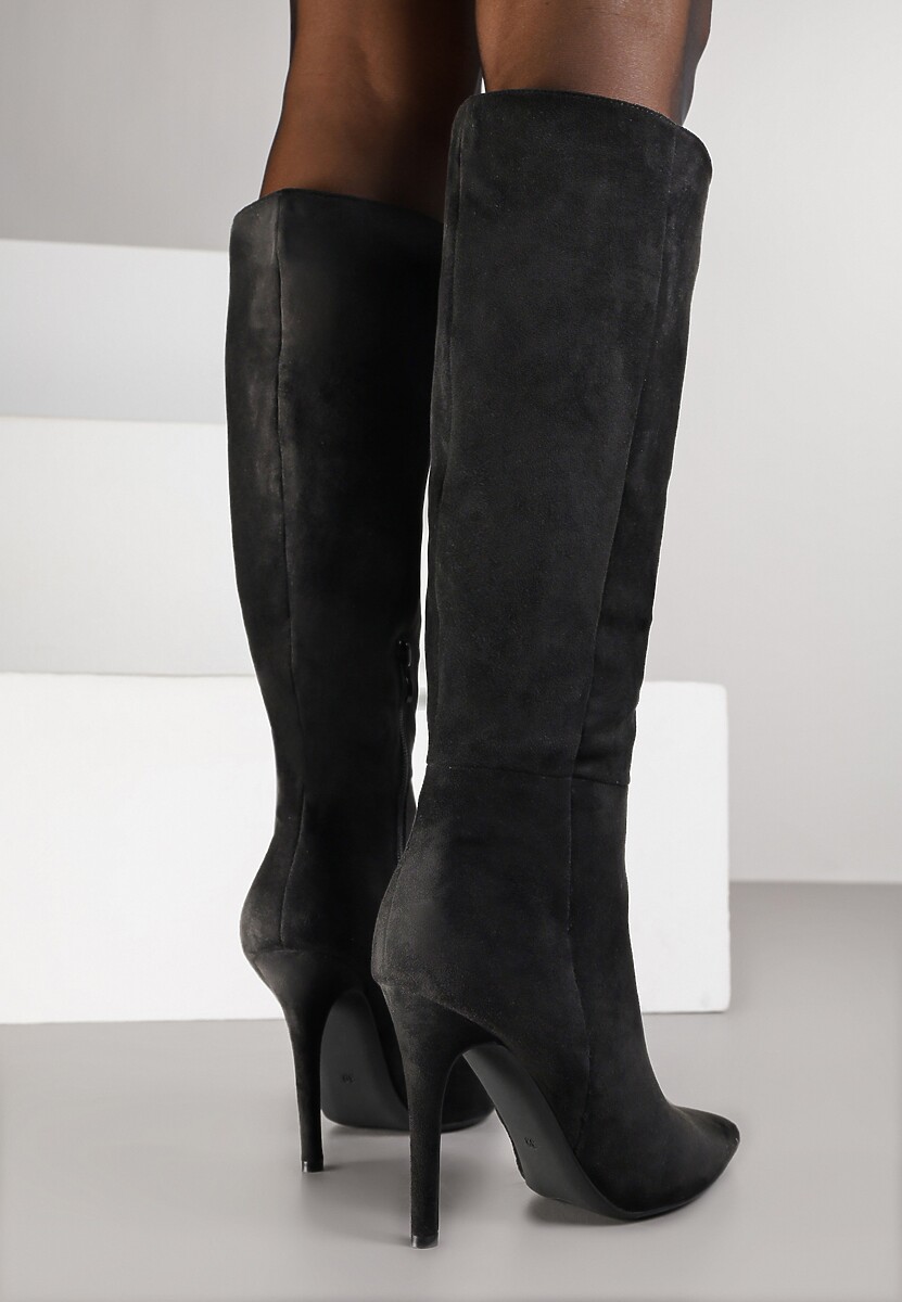 Czarne Kozaki na Szpilce do Kolan z Przylegającą Cholewką Gilvessa