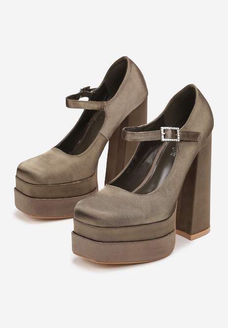 Zielone Czółenka na Wysokim Słupku i Platformie z Klamerką Anta